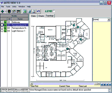 
Figure 1. Mote-View software from Crossbow Technology lets users represent wireless nodes on a floor plan of their facility